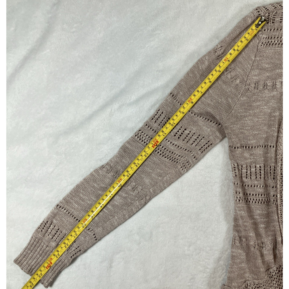 Knox Rose Cardigan SZ Large Open Front Crochet Eyelet Minimalist Bohemian Beige - Picture 13 of 13